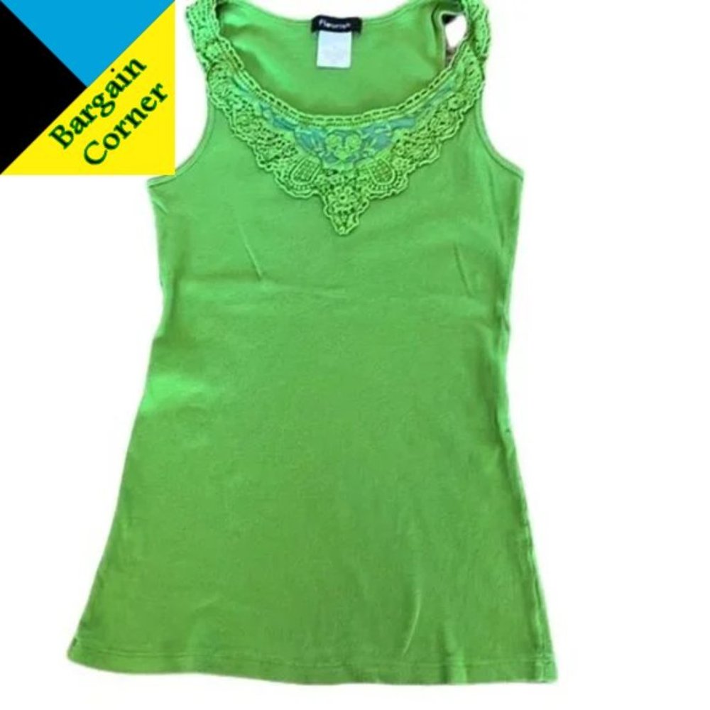 Fleurish Green Ribbed Cotton Tank Top XL